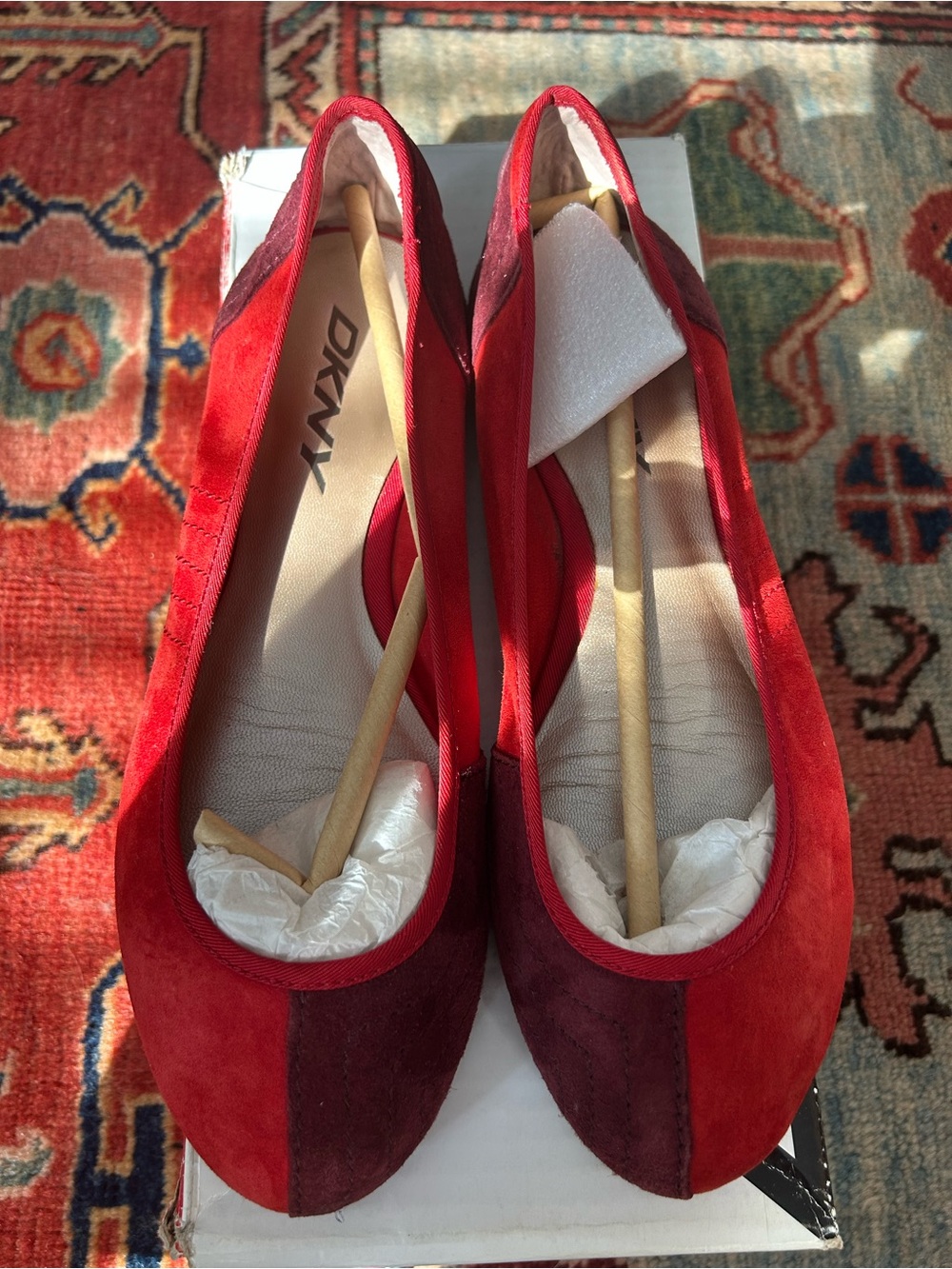 DKNY Red Two-Tone Suede Ballet Flats